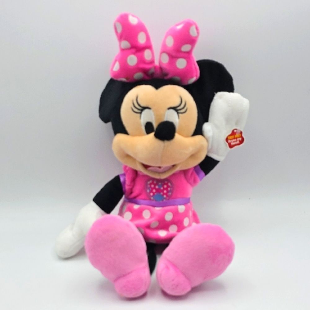 Disney Minnie Mouse Plush Pink Polka Dot Dress Interactive Press Hand 10”
